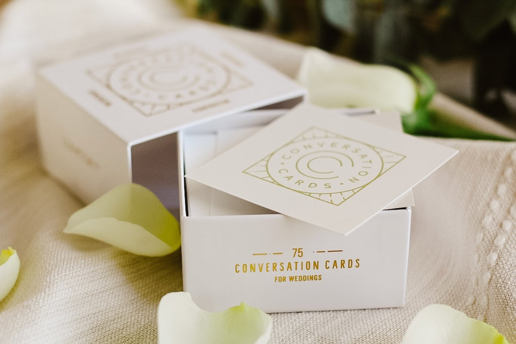 Lumitory - open box of wedding conversation cards