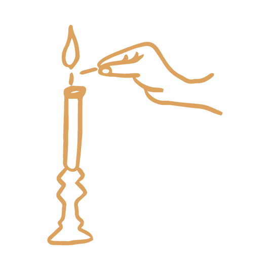 Simple line drawing of hand lighting a candle