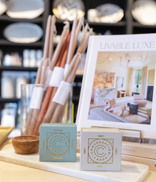 Conversation cards on display in a retail shop.